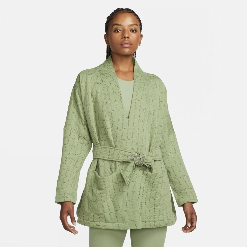 Womens Nike Yoga Therma-FIT Luxe Jacquard Robe Green #DQ6320-386 Sz Large