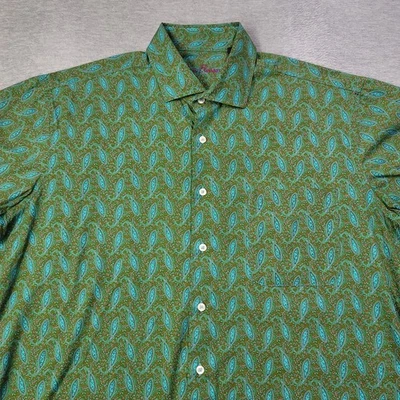 Camisa Alan River Para Hombres XL Verde Floral Cachemira Abotonada Bolsillo en el Pecho Clásica Foto 1 de 4