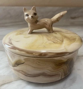 Vintage Fox Trinket Lid Cover Dish Clay Ceramic Made By Fay Black Alaska 1979 - Picture 1 of 10