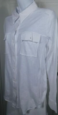 GREEN DRAGON Women's White Cotton Knit Button Front Blouse Sz M - Image 1 of 4