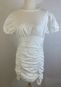 ""BOOHOO Mini Dress Women Size 8 White Puffed Sleeves""" - Picture 1 of 8