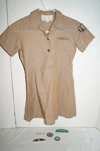 Vtg 60s -70's Girl Scout USA Brownie Uniform Sz 8 Brown Dress Top W Merit badge - Picture 1 of 8