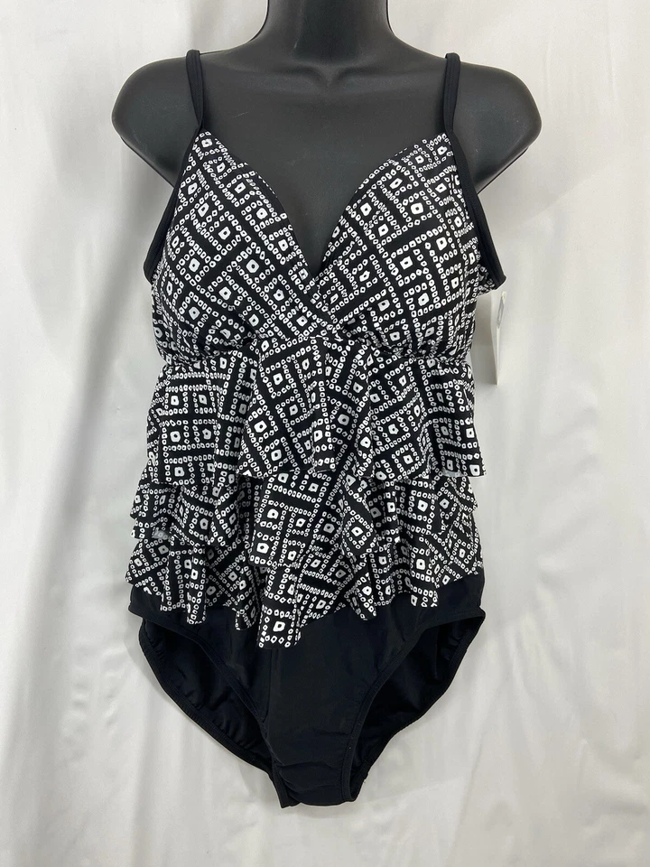 Traje de baño de cuerpo completo Jaclyn Smith con volantes imitación talla 16 multicolor abstracto Foto 1 de 4