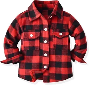 Boys' Girls' Flannel Plaid Red/Black Shirt Button Down Long Sleeve Size 8-9 - Picture 1 of 5
