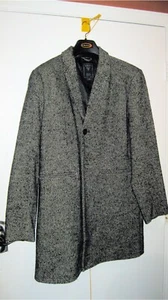 GUESS Polyester/Wool Blend Mens XL LONG Overcoat Jacket Black & White Checked - Picture 1 of 3