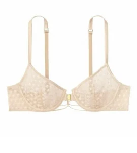 Reggiseno Victorias Secret Demi taglia 32DDD chiusura frontale sexy lusso starburst lingerie nuda - Foto 1 di 11