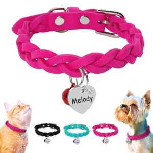ID Wildleder Halsband mit Herzanhänger + Gravur nach Wunsch für Katzen & Hunde - Picture 1 of 15