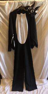 Bat Costume Womens Large Union Suit Halloween Zip Up Hooded Polyester Black