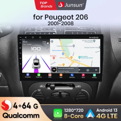 QualcommChip 4+64G Carplay Android 13 Autoradio Für PEUGEOT 206 2001-2008 GPS - Bild 1 von 4