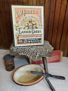 OLD VICTORIAN PRIMITIVE ANTIQUE VINTAGE STYLE ADVERTISING CAN FOODS CANVAS SIGN - Picture 1 of 8