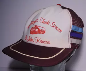80s VINTAGE OIL TANK SERVICE 3 STRIPE MESH SNAPBACK TRUCKER HAT CAP MADE IN USA - Picture 1 of 19