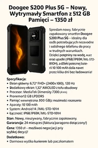 Doogee S200 Plus 5G – Nowy, Wytrzymały Smartfon z 512 GB Pamięci – 1350 zł - Zdjęcie 1 z 3