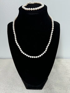 Pearl Necklace 14K PJS Gold Clasp 5mm Pearl 17” and Pearl Bracelet Set - Picture 1 of 11