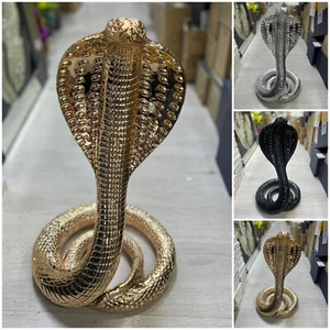 Large Italian Luxury Cobra Snake Ornament BLACK GOLD SILVER Romany Animal NEW - Picture 1 of 7