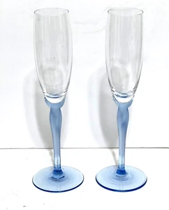 Set of 2 Lenox Spring Mist Blue Frost Champagne Flute Clear Bowl 9.25"h USA - Picture 1 of 15