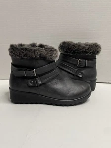 Ankle Boots Faux Leather Women's Unbranded Faux Fur Trim Dark Gray Size 8 - Picture 1 of 8