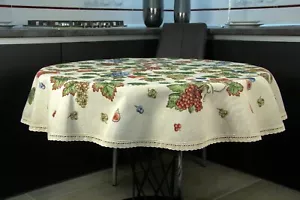 Mantel Tapiz Redondo Paño de Mesa Natural con Encaje Uva Círculo de Lino - Imagen 1 de 11