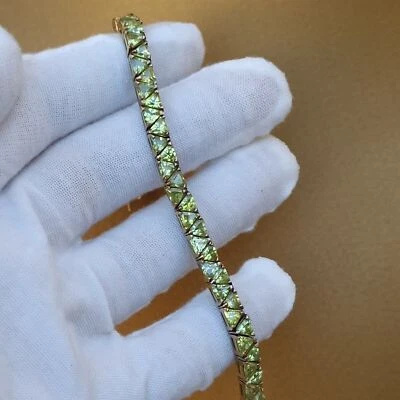 Tennis Bracelet 7.80Ct Triangle Cut Created Peridot Gift 14K Yellow Gold Finish - Image 1 of 4