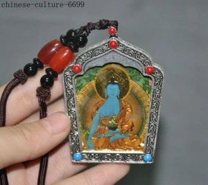 Tibet Buddhism Tibetan silver Shakyamuni Thangka Wall hanging amulet Pendant - Picture 1 of 8