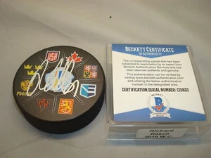 Rickard Rakell Signed 2016 World Cup Hockey Puck Autographed Beckett BAS COA 1B - Picture 1 of 4