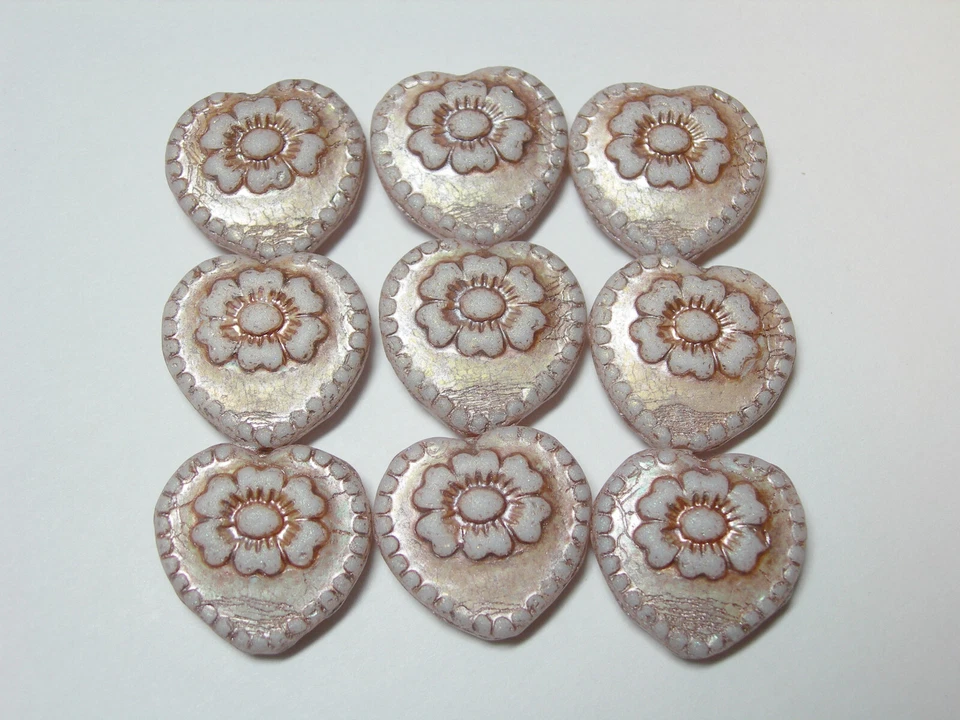 Vintage Design Czech Glass White with Rose Gold Heart Beads 17mm x 18mm - Image 1 of 1