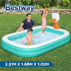 Bestway Kids Inflatable Pool Above Ground Play Pools Basketball Hoop 251x168cm - Picture 1 of 8