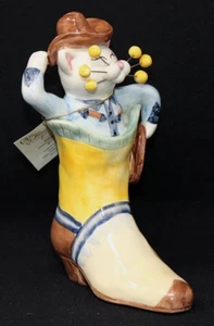2004 AMY LACOMBE WhimsiClay Puss N' Boots "Dallas" Cowboy Cat #86151, 6" en muy buen estado - Imagen 1 de 13