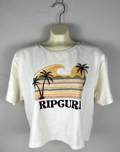 Rip Curl Surf Co Retro Cream Short Sleeve Relaxed Fit Crop Graphic Tee Size L - Picture 1 of 7