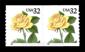 1997 Scott #3054 .32¢ - YELLOW ROSE - VF-MNH-S/A Attached Coil Pair. - Bild 1 von 1