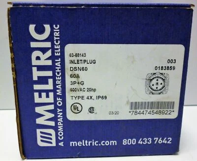 Meltric 63-68143 60A 600 VAC Inlet Plug - Image 1 of 4