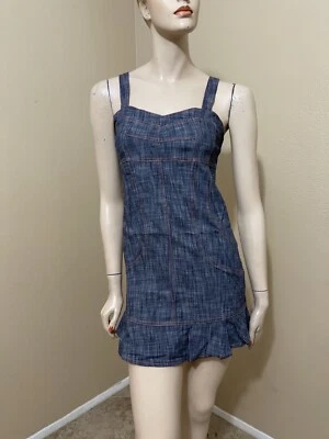 Women’s Blue Denim Cotton Casual Open Strap Zip Stretch Size M Dress Sundress - Image 1 of 4