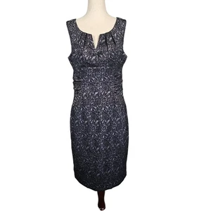 Vestido Adrianna Papell Mujer 12 Negro Púrpura Encaje Funda Sin Mangas Fiesta Midi - Imagen 1 de 12