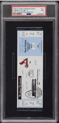 1998 Mark McGwire 62nd Home Run Game 9/8/1998 Cardinals Full Ticket PSA 9 - Image 1 of 3