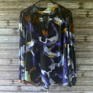 Nine West Women's Long-Sleeved Blouse Size XL Multicolor V-Neck Popover NWT - Picture 1 of 9