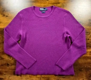 Polo Ralph Lauren 100% Cashmere Sweater Womens Large Purple Waffle Knit Pullover - Picture 1 of 5