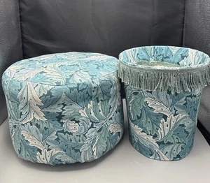 Vintage c1960s Mid Century Blue Pouffe Footstool & Matching Waste Bin - Picture 1 of 6