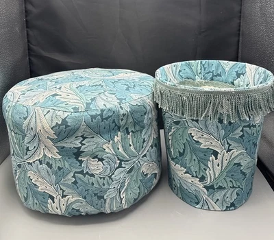 Vintage c1960s Mid Century Blue Pouffe Footstool & Matching Waste Bin - Image 1 of 4