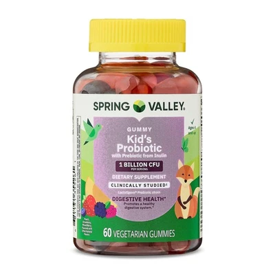 Spring Valley Kids Inulin Probiotic Supplement Gummies, Assorted Fruit, 60 Count - Image 1 of 4