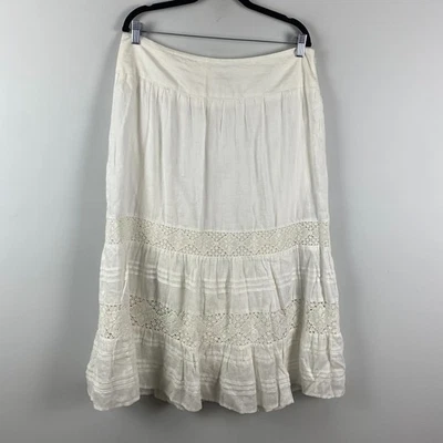 J. Jill Linen Lace Maxi Skirt Size 14P White Side Zip Cotton Lined - Image 1 of 4