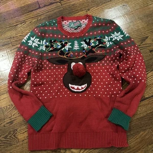 Hässlicher Weihnachtspullover Rentier Rudolph rote Nase Herren M bestickt - Bild 1 von 12