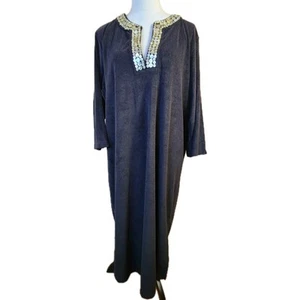 Quacker Factory Damen Frottee Kleid Größe 1X schwarz Baumwolle Mumu Resortwear - Bild 1 von 18