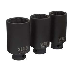 Sealey Metrisch Deep Impact Achsmutter Sockel Set 3pc 12-Point 1.3cmSq Drive - Picture 1 of 5