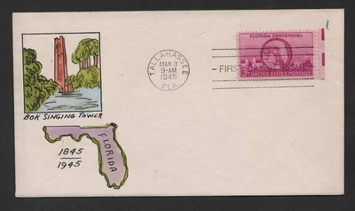 US 1945 SCOTT 927 FDC ADLER HAND PAINTED FIRST DAY COVER UNSEALED FLAP - Image 1 of 2