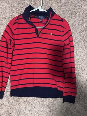 Red And Navy 3/4 Zip Ralph Lauren Sweater Boys Size 14-16 Large - Image 1 of 2