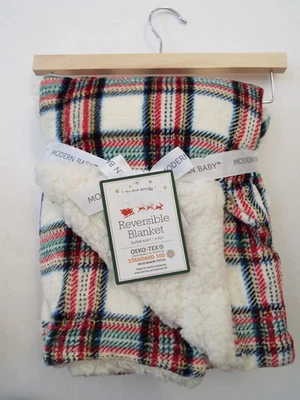 NEW Modern Baby Reversible Fleece Blanket Red Plaid Christmas 30” x 40” - Image 1 of 4