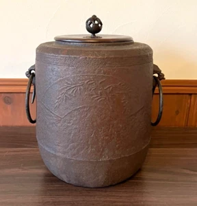 Chagama Japanese Iron Tea Ceremony Kettle Teapot Fan Picture Sado Antique - Picture 1 of 8