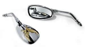Spiegel Set Motorrad Chrom Adler Gold für Harley Davidson Eagle m. ECE Zulassung - Picture 1 of 2