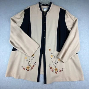 Chaqueta Dressbarn Vintage Mujer 24W Beige Negro Botón Frontal Bordado Flores - Imagen 1 de 12