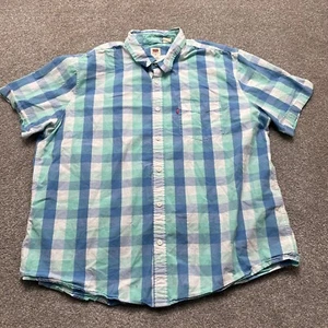 Levis Shirt Adult 2XL XXL Blue Plaid Short Sleeve Cotton Button Up Mens - Picture 1 of 9