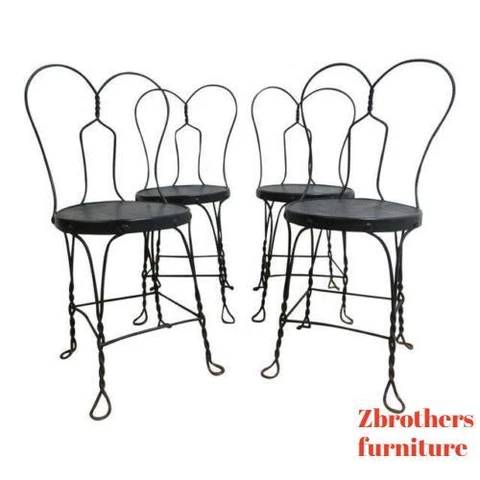 4 Antique Wire Metal Ice Cream Parlor Salon Game Table Side Chairs Cover